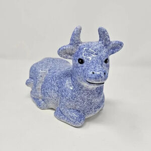 Vintage Lipco Blue Speckled Cow Laying Down Ceramic Farmhouse Decor Country